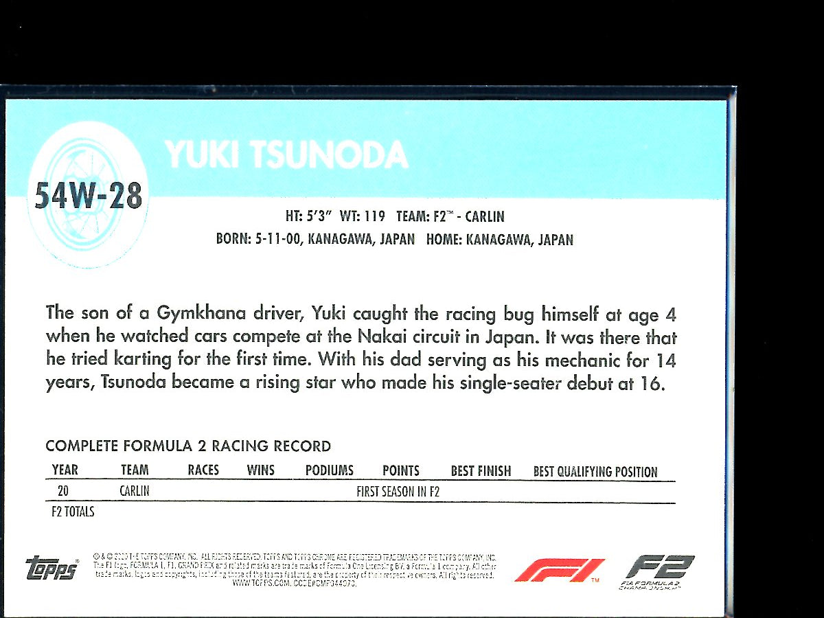 Yuki Tsunoda 2020 Topps F1 Chrome 1954 World On Wheels