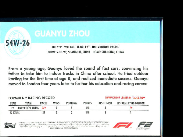Guanyu Zhou 2020 Topps F1 Chrome 1954 World On Wheels