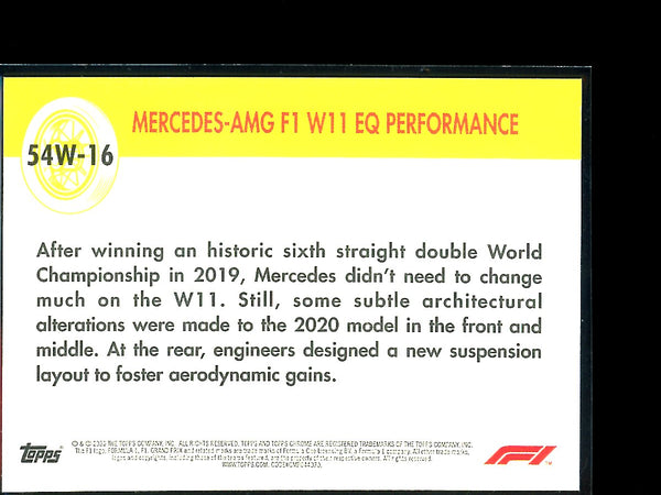 Mercedes-AWG F1 W11 EQ Performance 2020 Topps F1 Chrome 1954 World On Wheels