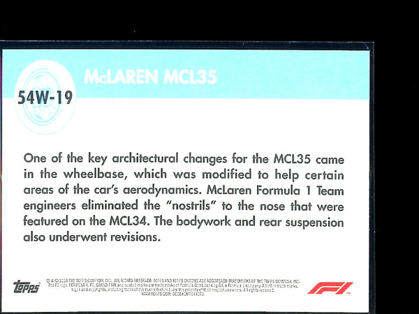 Mclaren MCL35 2020 Topps F1 Chrome 1954 World On Wheels