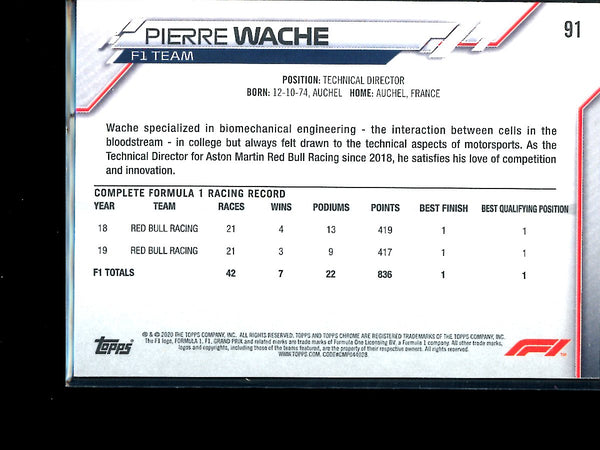 Pierre Wache 2020 Topps F1 Chrome 70th Anniversary Orange