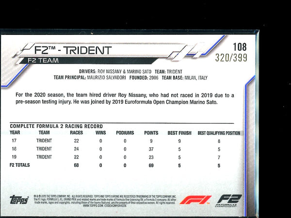 F2 Trident 2020 Topps F1 Chrome Purple Refractor 320/399