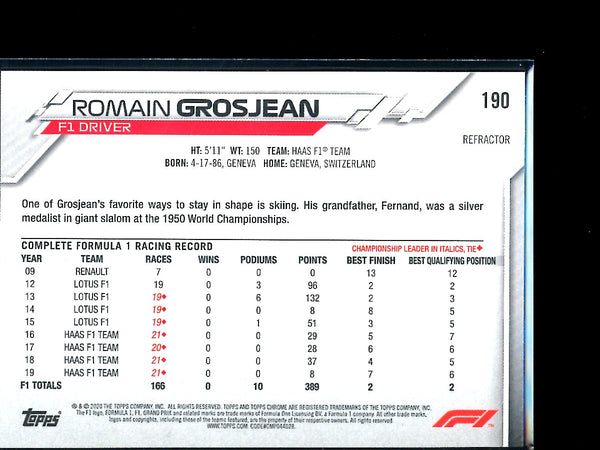 Romain Grosjean 2020 Topps F1 Chrome Refractor