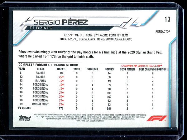 Sergio Perez 2020 Topps F1 Chrome Refractor