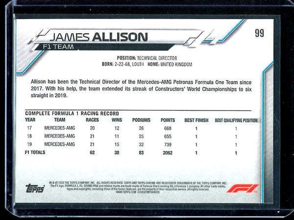 James Allison 2020 Topps F1 Chrome 70th Anniversary Gold