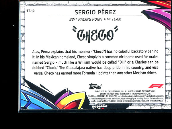 Sergio Perez 2020 Topps F1 Chrome Track Tags