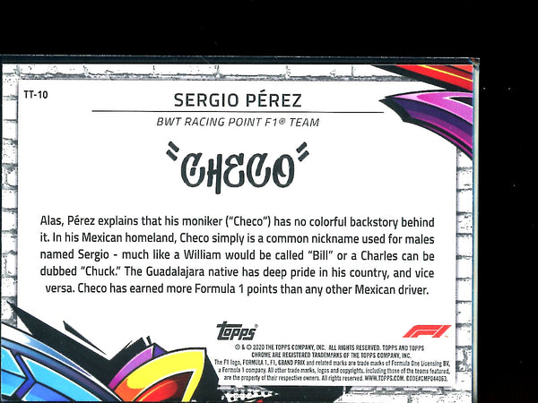 Sergio Perez 2020 Topps F1 Chrome Track Tags