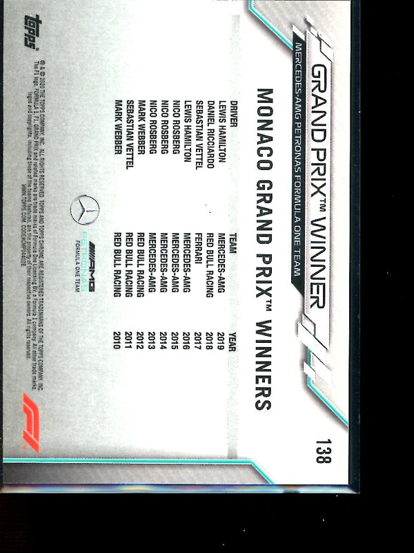 Lewis Hamilton 2020 Topps F1 Chrome Grand Prix Winner Monaco