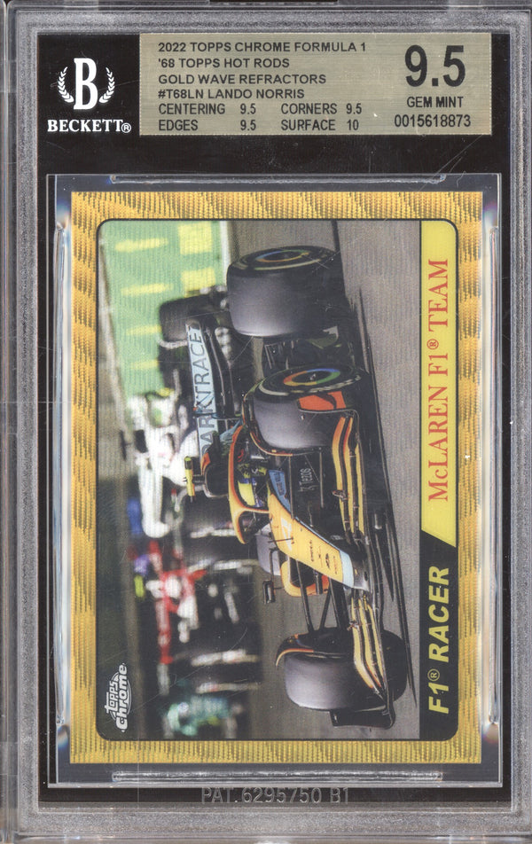 Lando Norris 2022 Topps Chrome Formula 1 T68-LN 1968 Topps Hot Rods Gold Wave 21/50 BGS 9.5