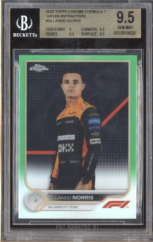 Lando Norris 2022 Topps Chrome Formula 1 33 Green Refractor 34/99 BGS 9.5