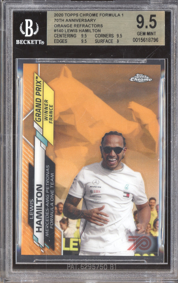 Lewis Hamilton 2020 Topps Chrome Formula 1 140 70th Anniversary Orange BGS 9.5