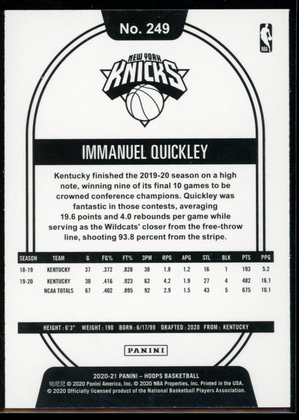 Immanuel Quickley 2020-21 Panini Hoops RC