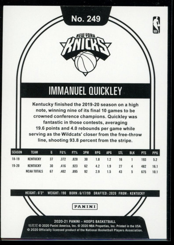 Immanuel Quickley 2020-21 Panini Hoops Blue RC