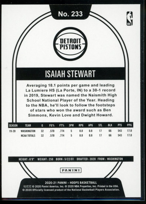 Isaiah Stewart 2020-21 Panini Hoops RC