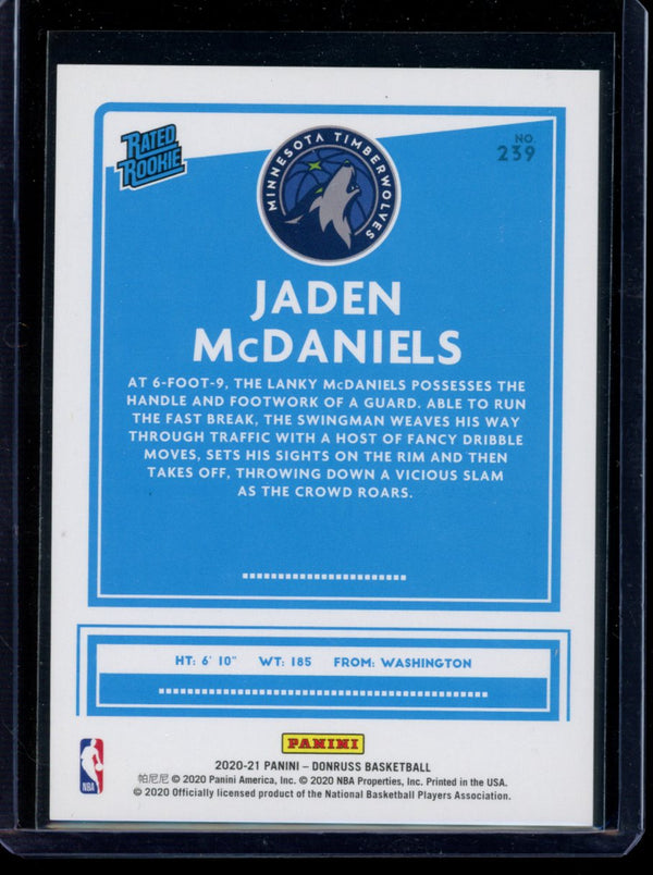 Jaden McDaniels 2020-21 Panini Donruss Yellow Laser RC 15/25