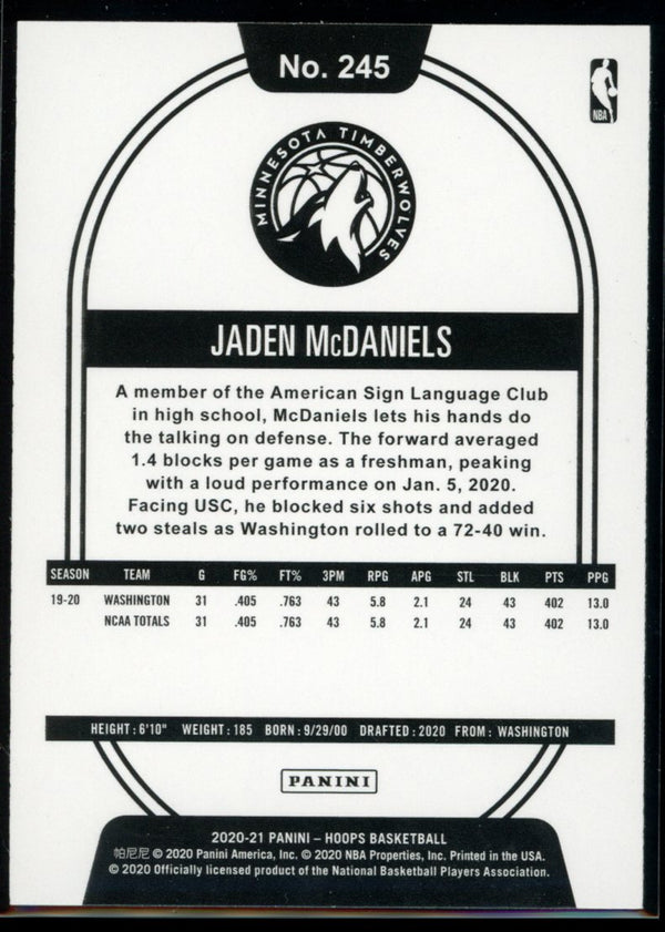 Jaden McDaniels 2020-21 Panini Hoops RC