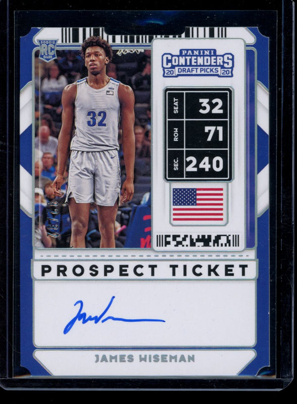 James Wiseman 2020 Panini Contenders Draft Picks Prospect Ticket RC 32/32