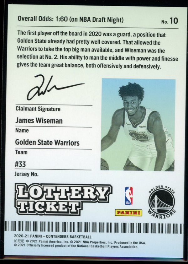 James Wiseman 2020-21 Panini Contenders Lottery Ticket RC