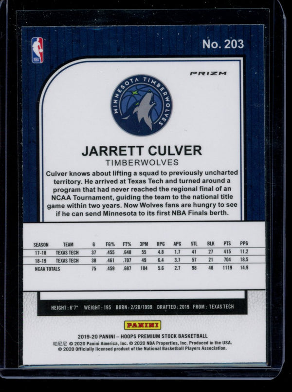 Jarrett Culver 2019-20 Panini Hoops Premium Silver Flash RC