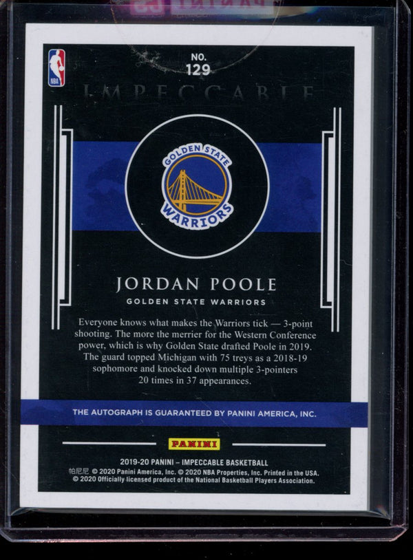 Jordan Poole 2019-20 Panini Impeccable Auto RC 06/99