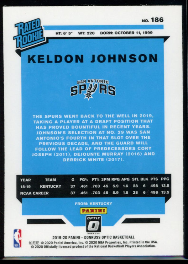 Keldon Johnson 2019-20 Panini Optic RC