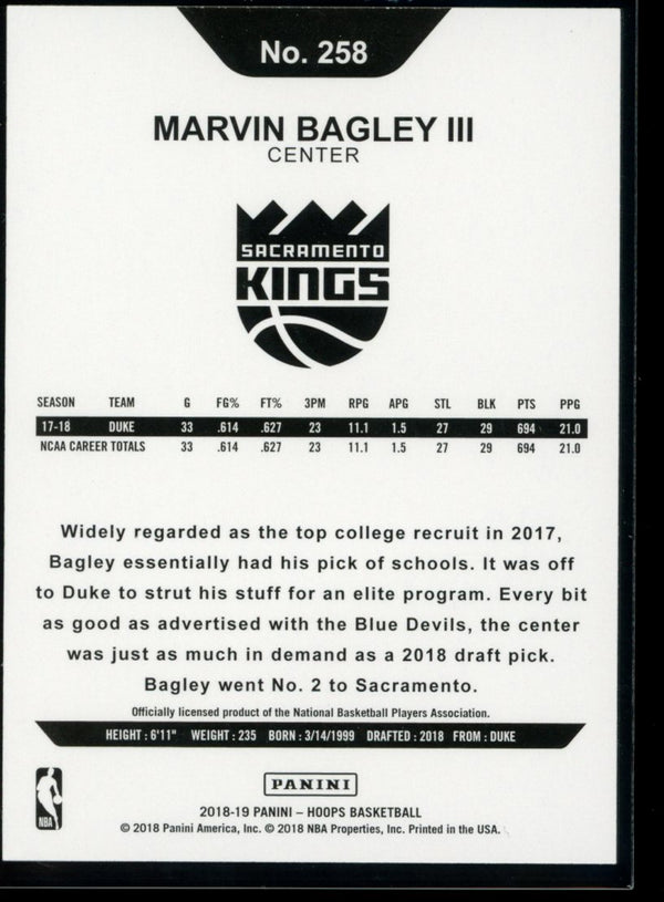 Marvin Bagley III 2018-19 Panini Hoops RC