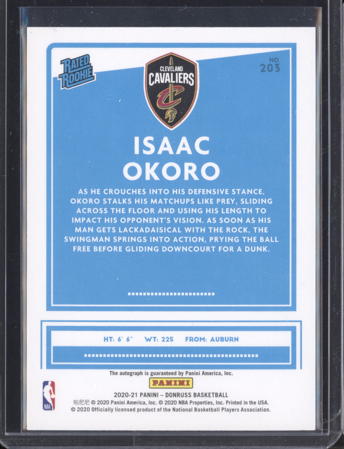 Isaac Okoro 2020-21 Panini Donruss  Rated Rookie Signature Yellow Laser RC