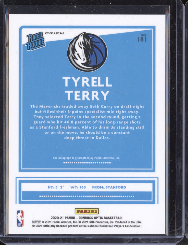 Tyrell Terry 2020-21 Panini Donruss Optic Fast Break Auto RC