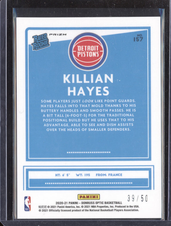 Killian Hayes 2020-21 Panini Donruss Optic Fast Break Blue RC 39/50