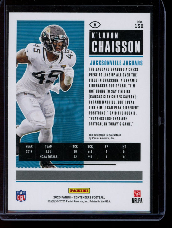 K'Lavon Chaisson 2020 Panini Contenders Rookie Ticket Variation Auto RC