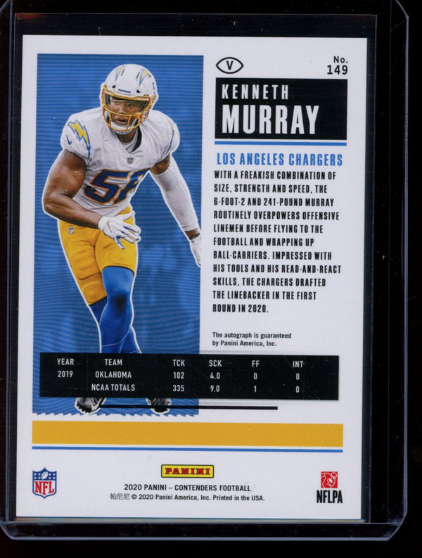 Kenneth Murray 2020 Panini Contenders Playoff Ticket Variation Auto RC 09/49