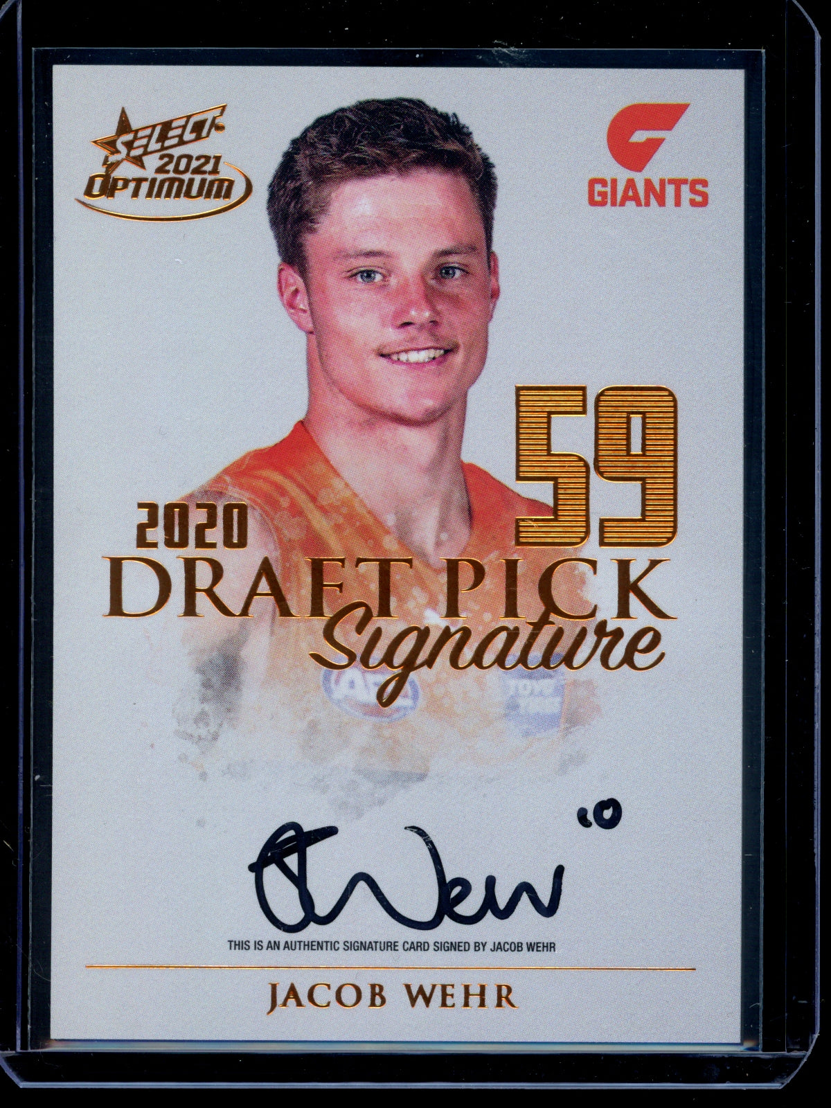 Jacob Wehr 2020 Select Optimum Copper Draft Pick Signature RC 81/170