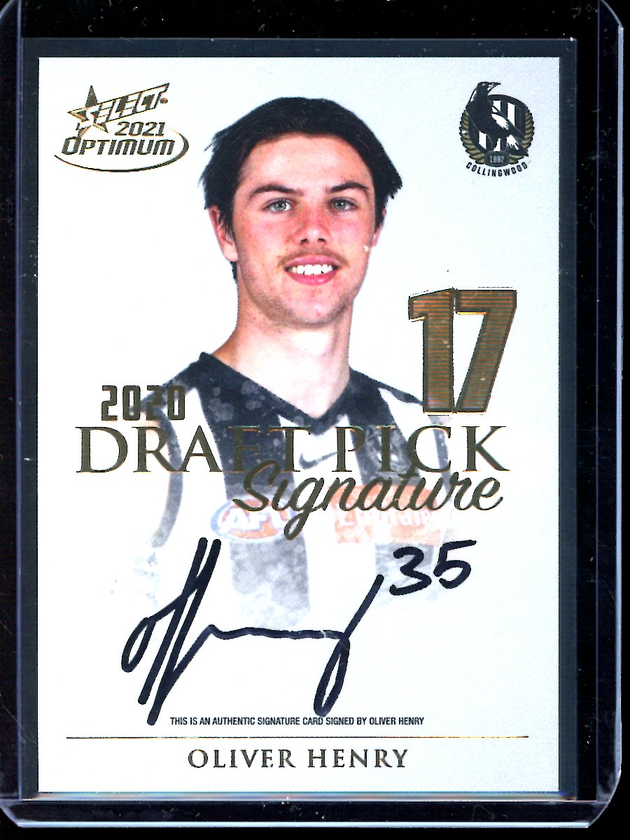 Oliver Henry 2021 Select Optimum Gold Draft Pick Signature RC 19/85