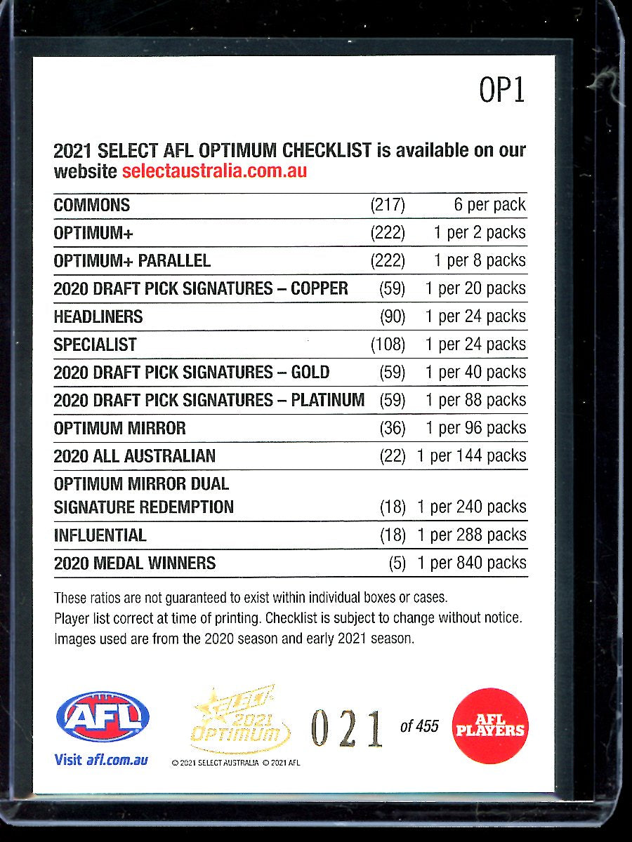 Optimum Plus Checklist 2021 Select Optimum 21/455