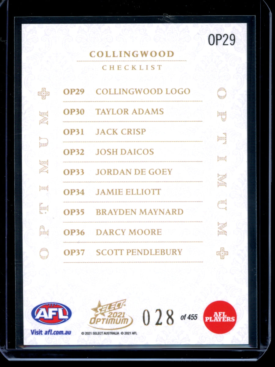 Collingwood Checklist 2020 Select Optimum Plus 28/455