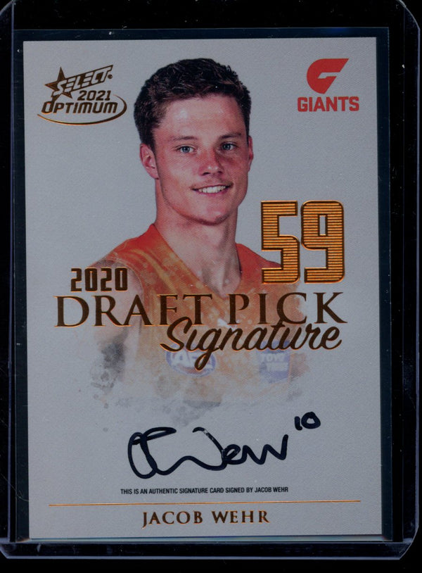 Jacob Wehr 2021 Select Optimum Copper Draft Pick Signature RC 005/170