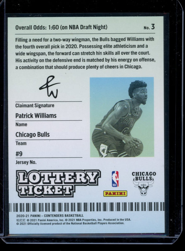Patrick Williams 2020-21 Panini Contenders Lottery Ticket RC