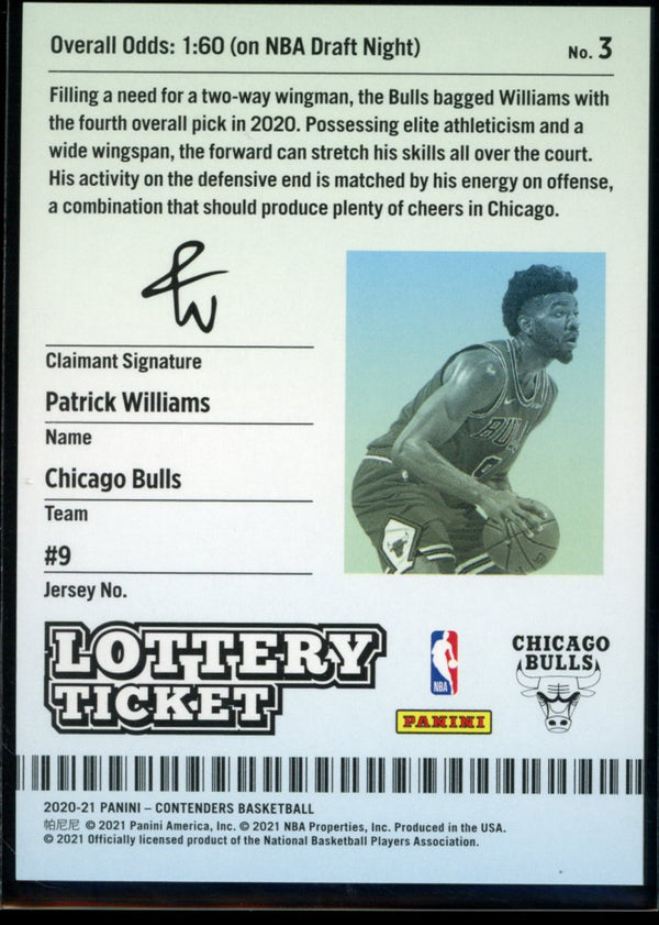 Patrick Williams 2020-21 Panini Contenders Lottery Ticket RC