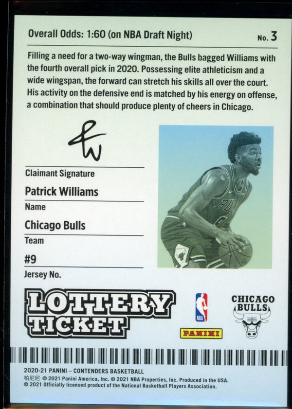 Patrick Williams 2020-21 Panini Contenders Lottery Ticket RC