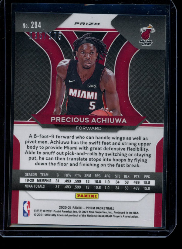 Precious Achiuwa 2020-21 Panini Prizm Fast Break Blue RC 036/175