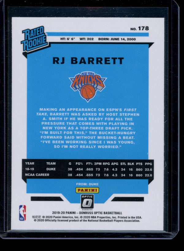 RJ Barrett 2019-20 Panini Optic RC