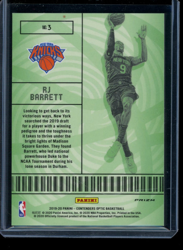 RJ Barrett 2019-20 Panini Contenders Optic Lottery Ticket RC