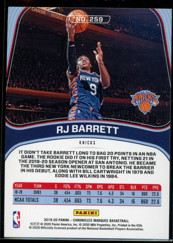 RJ Barrett 2019-20 Panini Chronicles Marquee Silver RC