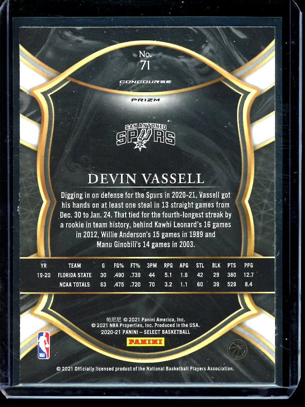 Devin Vassell 2021 Panini Select Silver Concourse RC