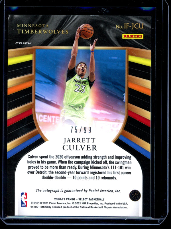 Jarrett Culver 2021 Panini Select Neon Green In Flight Signature 75/99