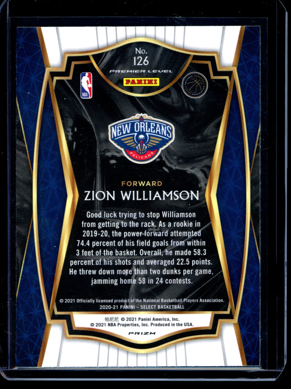 Zion Williamson 2021 Panini Select Silver Premier Level