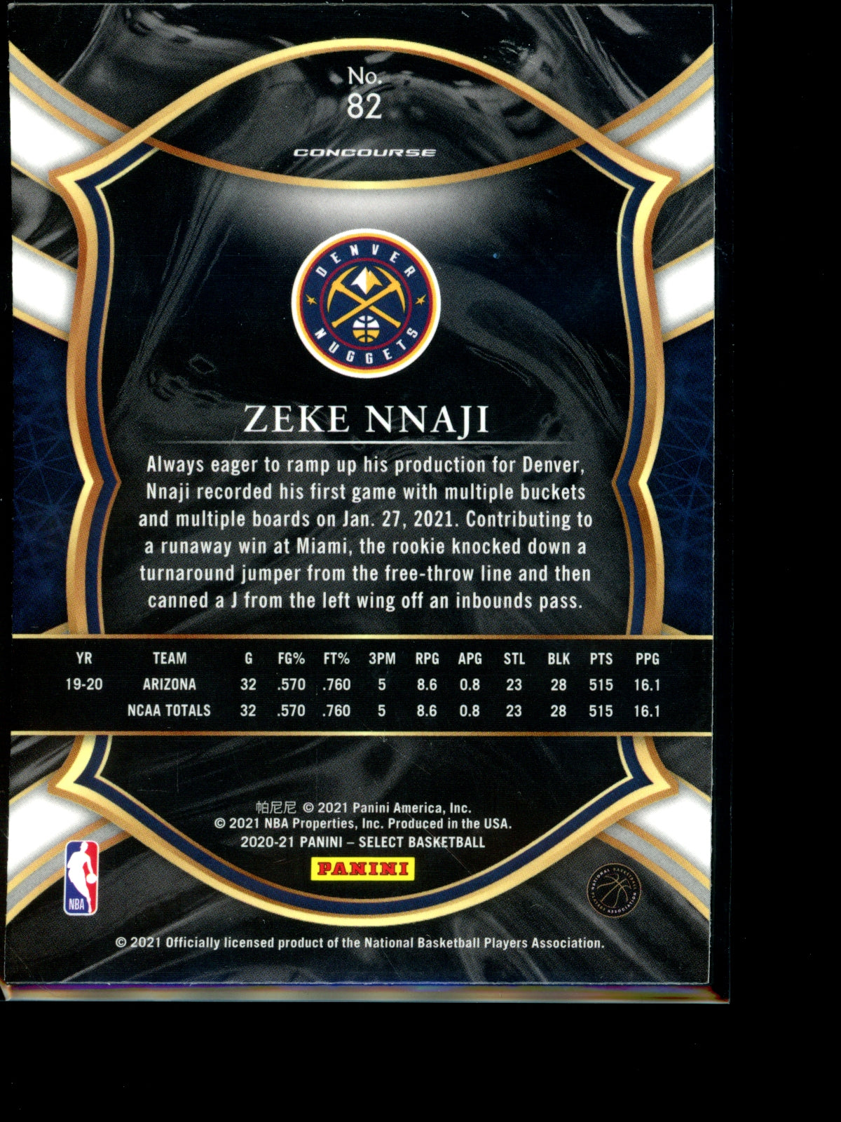 Zeke Nnaji 2021 Panini Select Concourse RC