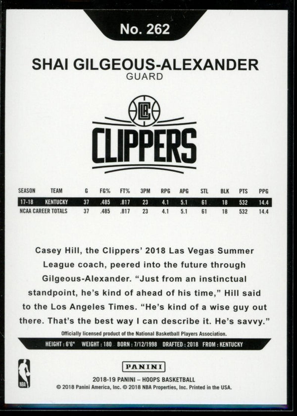 Shai Gilgeous-Alexander 2018-19 Panini Hoops RC