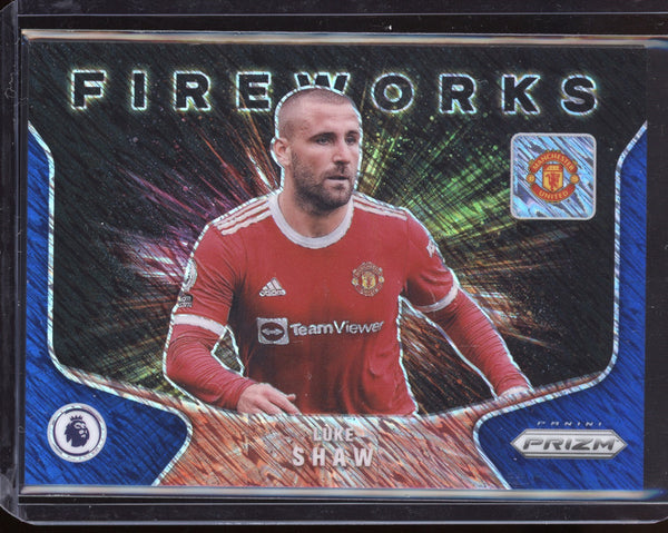 Luke Shaw 2021-22 Panini Prizm Premier League Fireworks Blue Shimmer 7/8