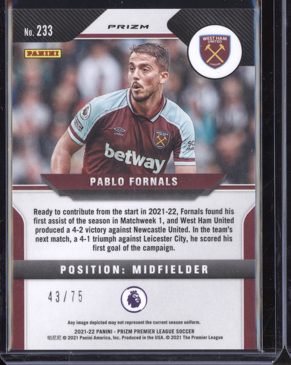 Pablo Fornals 2021-22 Panini Prizm Premier League Blue Ice Prizm 43/75